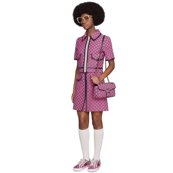 Gucci SS21 Pink GG Canvas Skirt with Leather Trim - size 40 - Picture 3 of 9